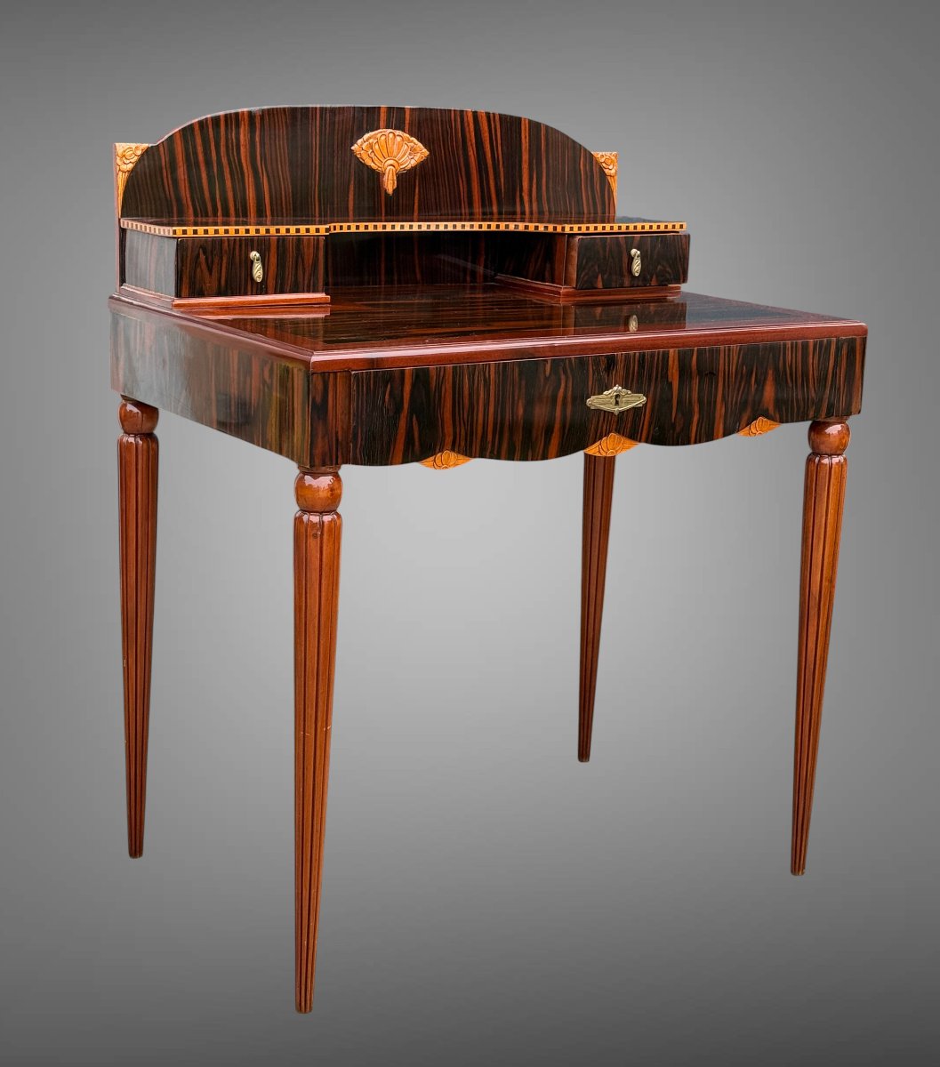 Desk / Art Deco Happiness Of The Day Attributed To Paul Follot In Ebony And Macassar-photo-4