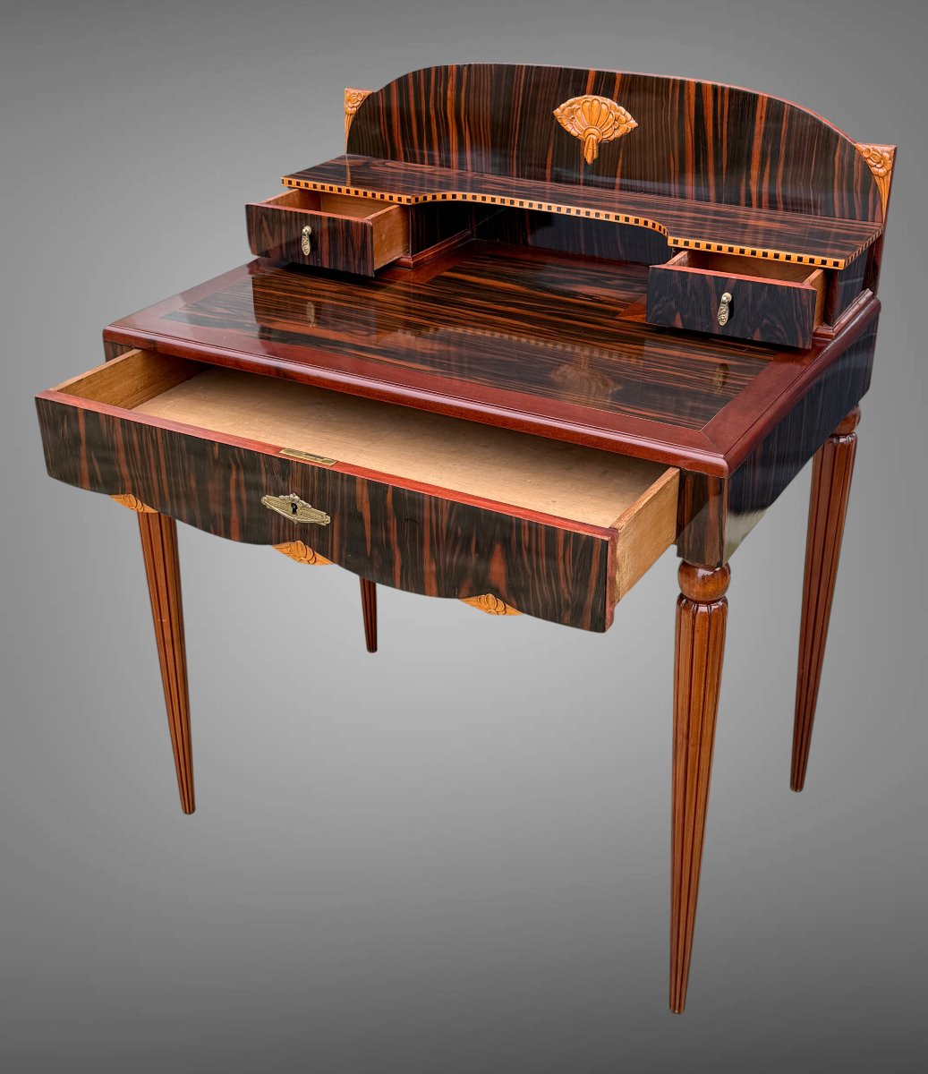 Desk / Art Deco Happiness Of The Day Attributed To Paul Follot In Ebony And Macassar-photo-2