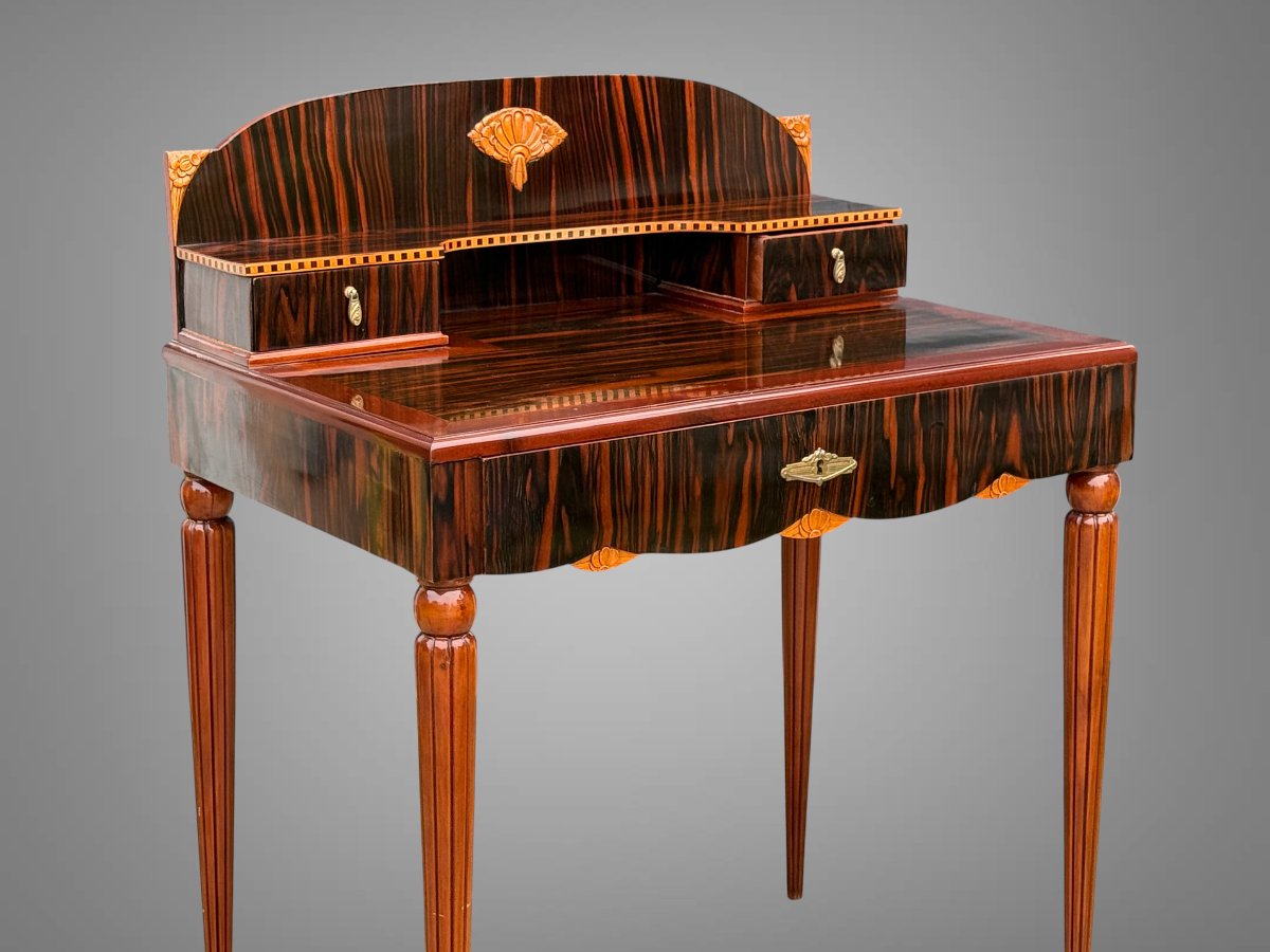 Desk / Art Deco Happiness Of The Day Attributed To Paul Follot In Ebony And Macassar-photo-5