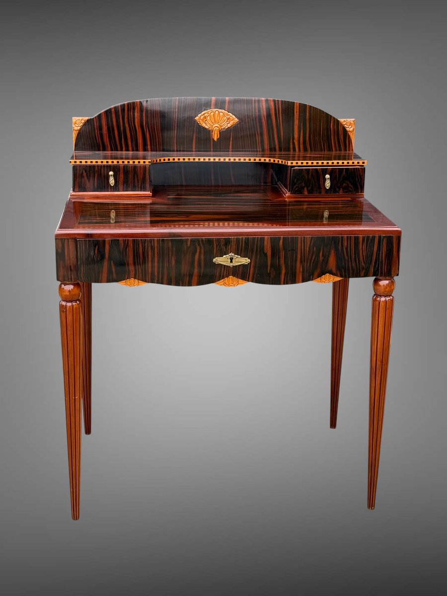 Desk / Art Deco Happiness Of The Day Attributed To Paul Follot In Ebony And Macassar-photo-6