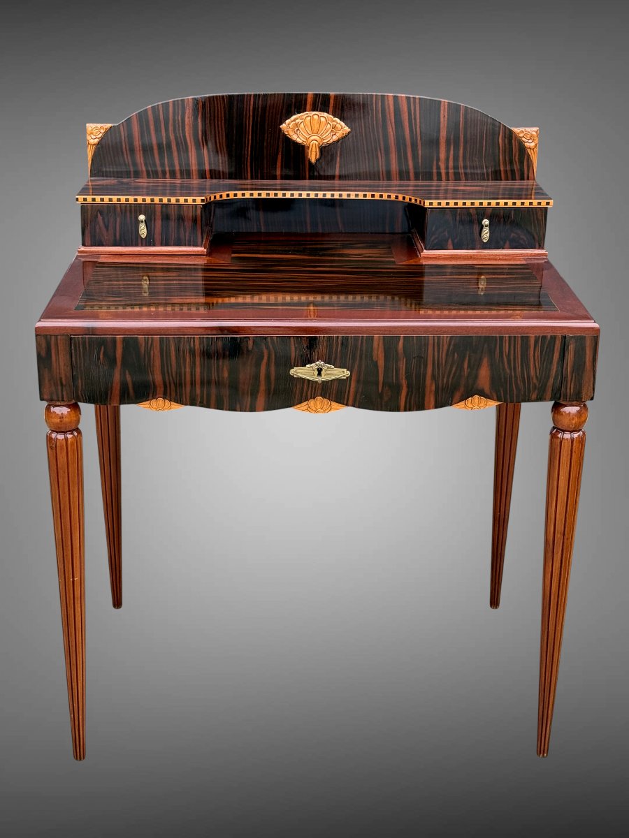 Desk / Art Deco Happiness Of The Day Attributed To Paul Follot In Ebony And Macassar-photo-7