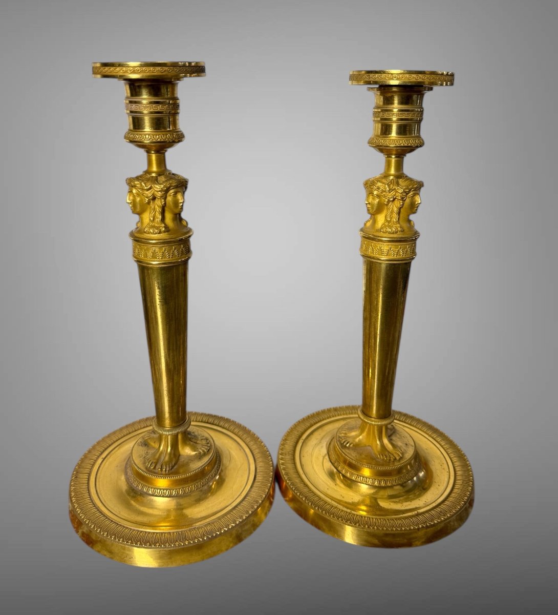 Pair Of Empire Period Chandeliers "claude Galle Model" In Chiseled And Gilt Bronze-photo-2