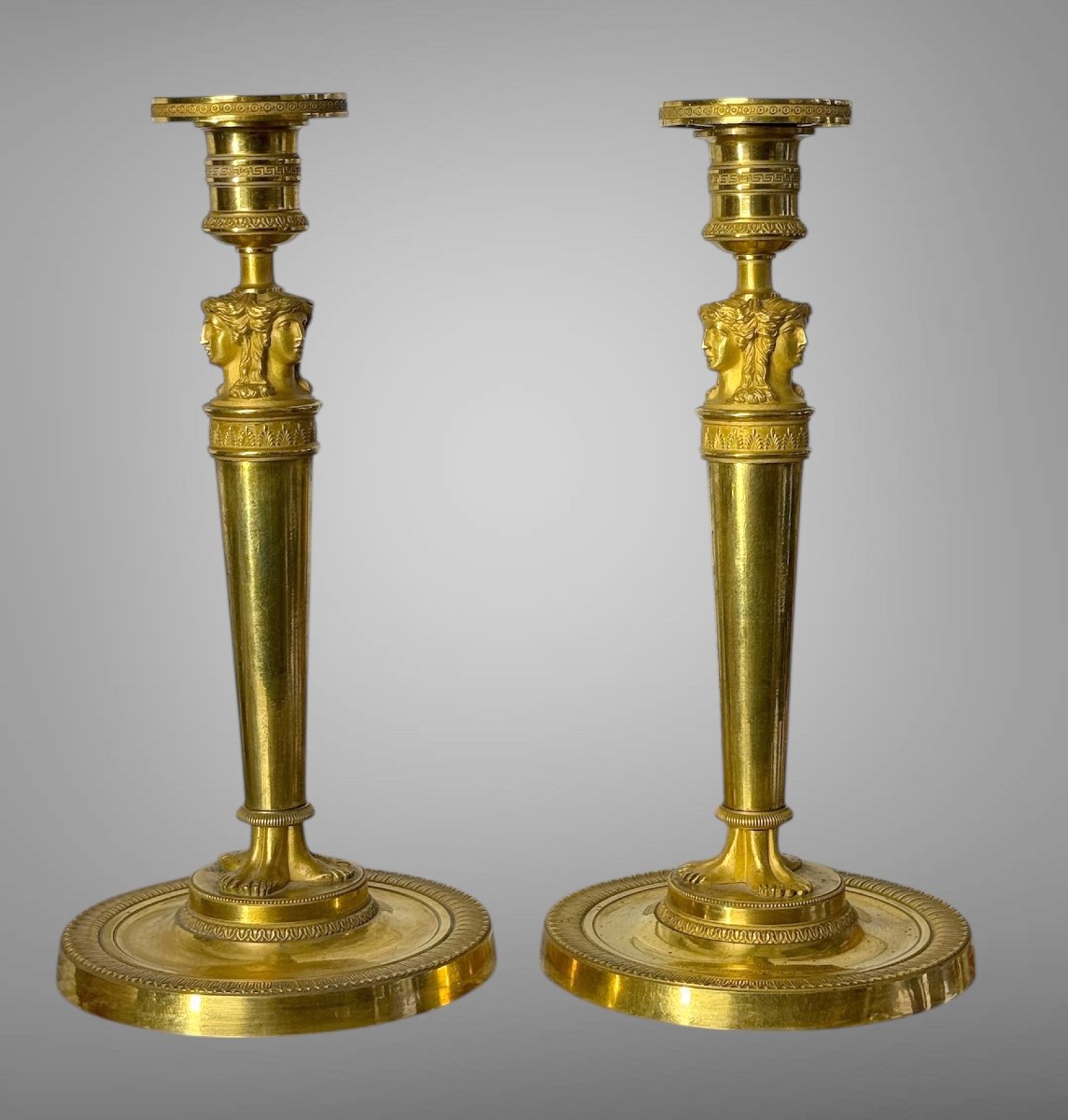 Pair Of Empire Period Chandeliers "claude Galle Model" In Chiseled And Gilt Bronze-photo-3