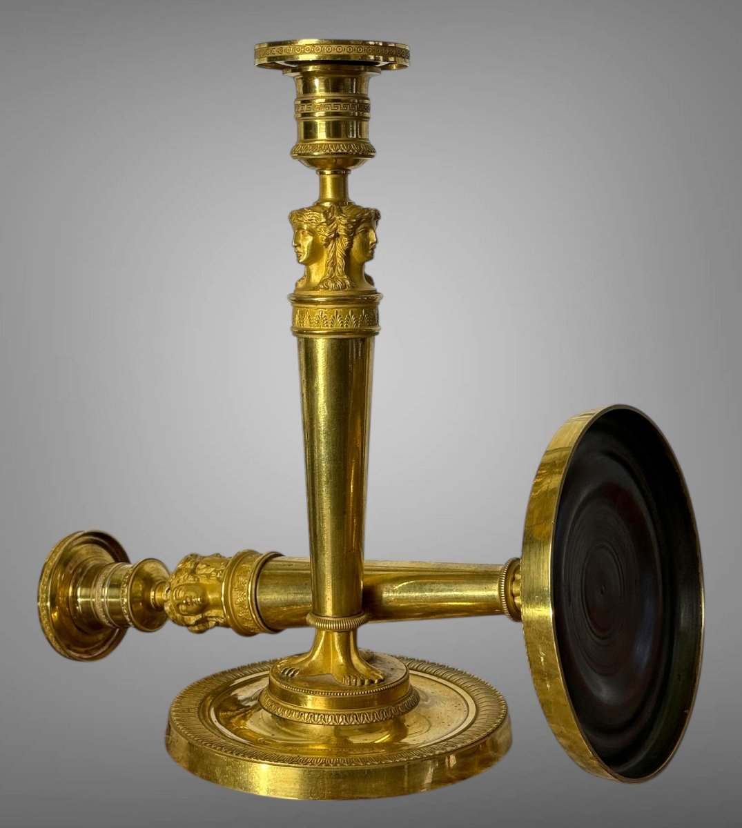 Pair Of Empire Period Chandeliers "claude Galle Model" In Chiseled And Gilt Bronze-photo-4