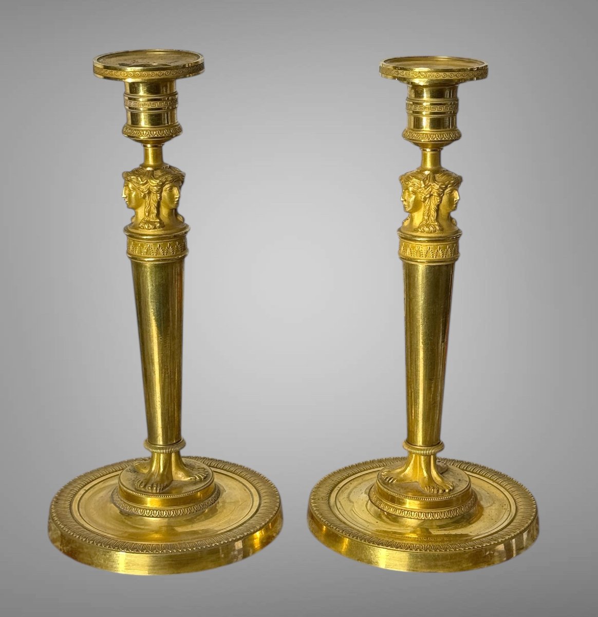Pair Of Empire Period Chandeliers "claude Galle Model" In Chiseled And Gilt Bronze-photo-1