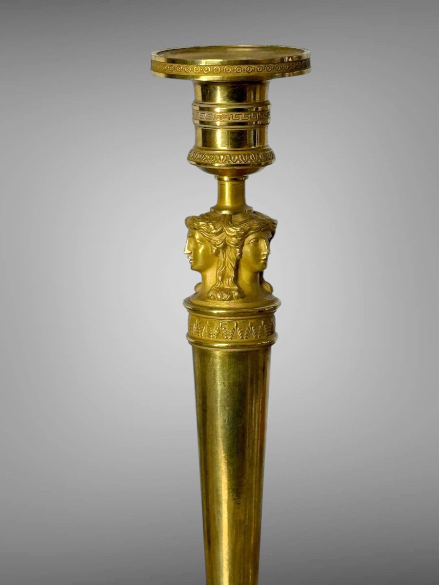 Pair Of Empire Period Chandeliers "claude Galle Model" In Chiseled And Gilt Bronze-photo-2
