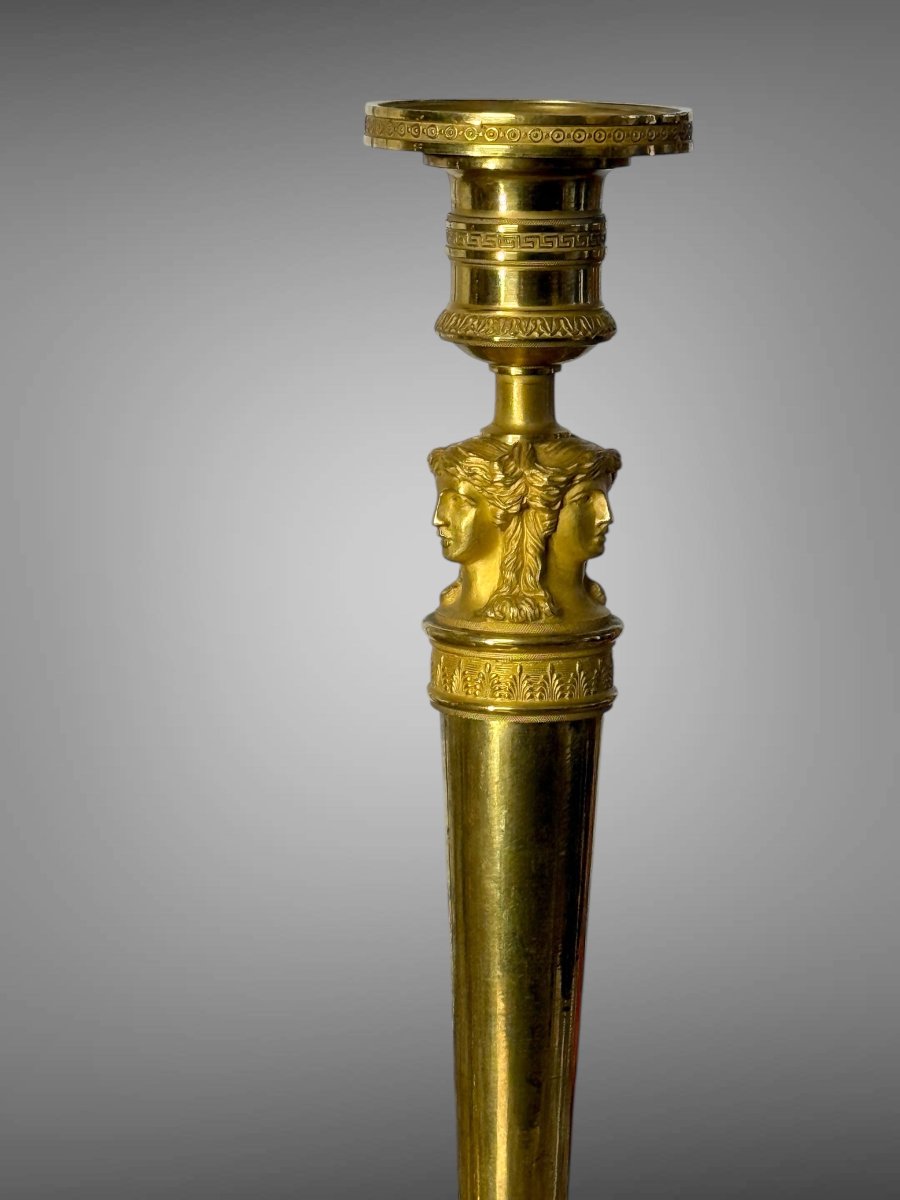 Pair Of Empire Period Chandeliers "claude Galle Model" In Chiseled And Gilt Bronze-photo-3