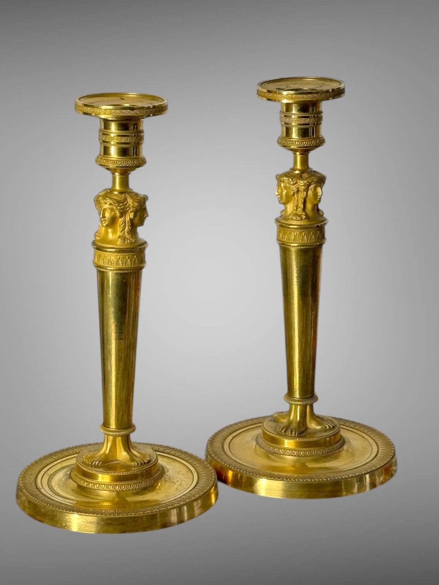 Pair Of Empire Period Chandeliers "claude Galle Model" In Chiseled And Gilt Bronze-photo-7