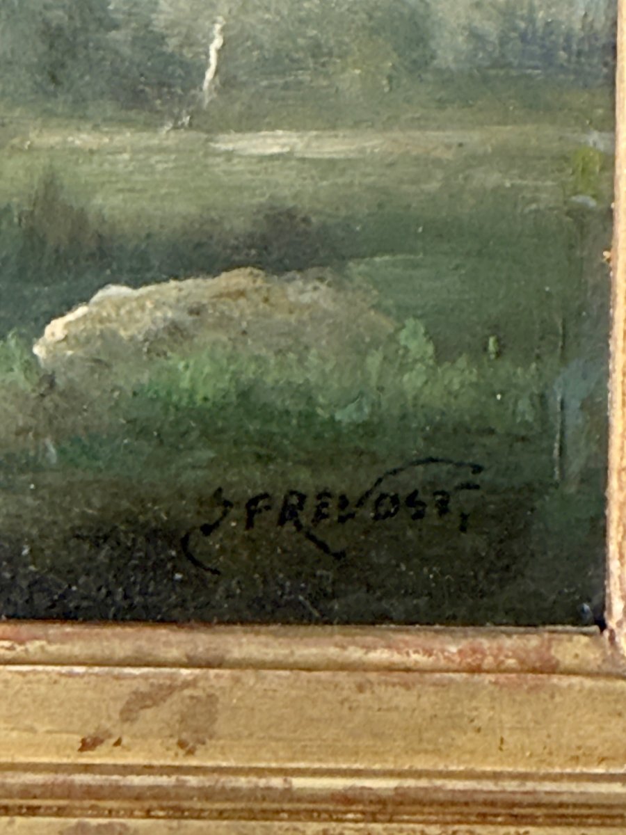 TABLEAU / PEINTURE / HUILE SUR PANNEAU BOIS SIGNÉ / PAYSAGE LACUSTRE ENCADRÉ-photo-5