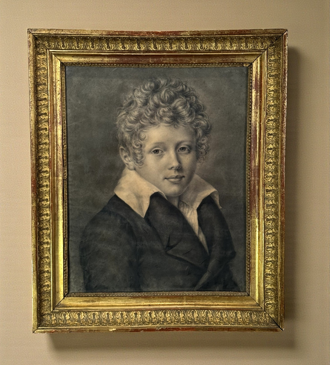 TABLEAU / DESSIN ET CADRE D 'EPOQUE EMPIRE REPRESENTANT UN PORTRAIT D ENFANT-photo-3