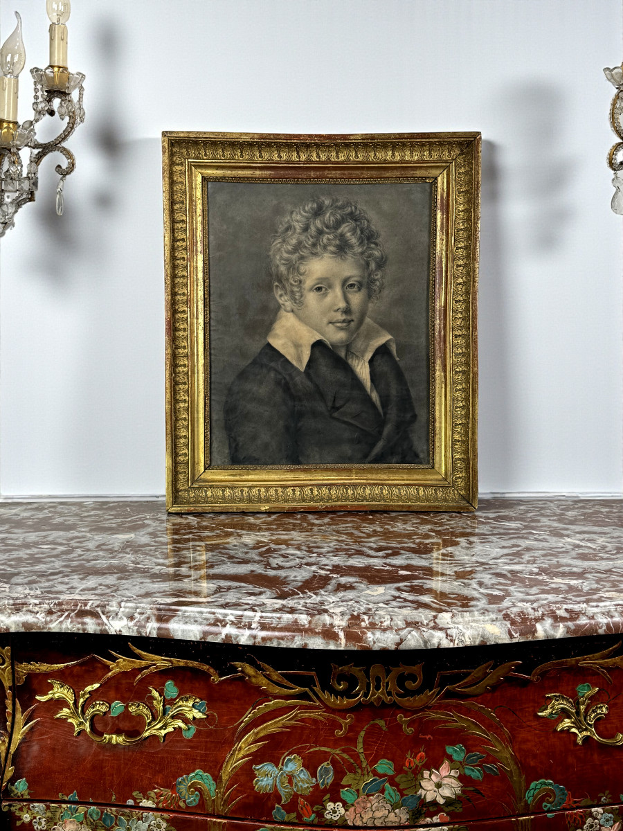 TABLEAU / DESSIN ET CADRE D 'EPOQUE EMPIRE REPRESENTANT UN PORTRAIT D ENFANT-photo-4