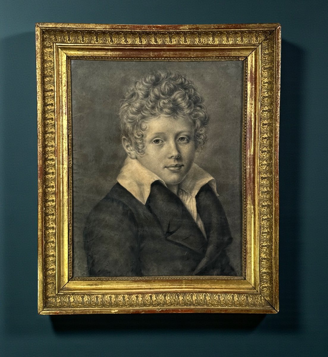 TABLEAU / DESSIN ET CADRE D 'EPOQUE EMPIRE REPRESENTANT UN PORTRAIT D ENFANT-photo-4