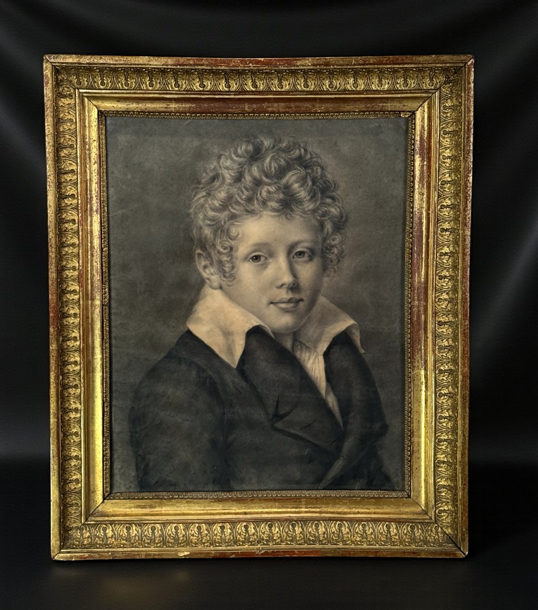 TABLEAU / DESSIN ET CADRE D 'EPOQUE EMPIRE REPRESENTANT UN PORTRAIT D ENFANT-photo-6