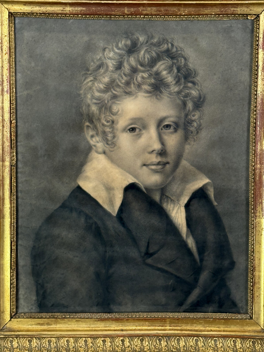 TABLEAU / DESSIN ET CADRE D 'EPOQUE EMPIRE REPRESENTANT UN PORTRAIT D ENFANT-photo-1