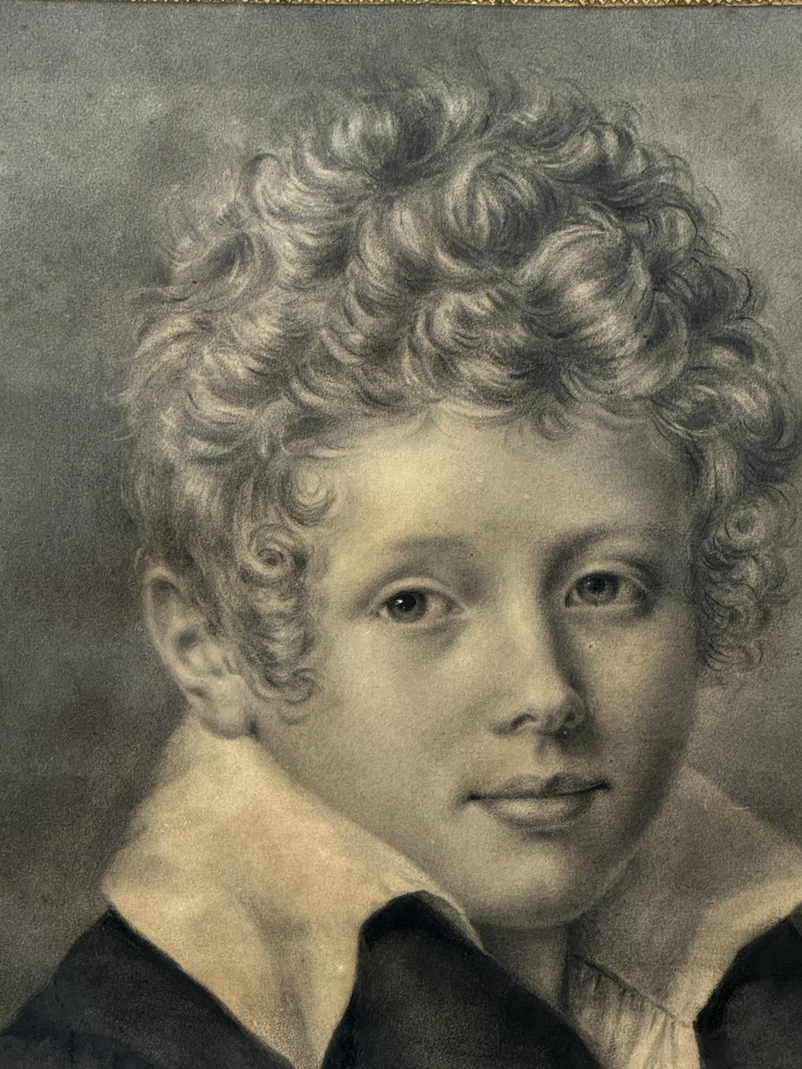TABLEAU / DESSIN ET CADRE D 'EPOQUE EMPIRE REPRESENTANT UN PORTRAIT D ENFANT-photo-5