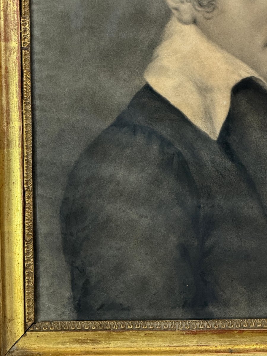 TABLEAU / DESSIN ET CADRE D 'EPOQUE EMPIRE REPRESENTANT UN PORTRAIT D ENFANT-photo-8