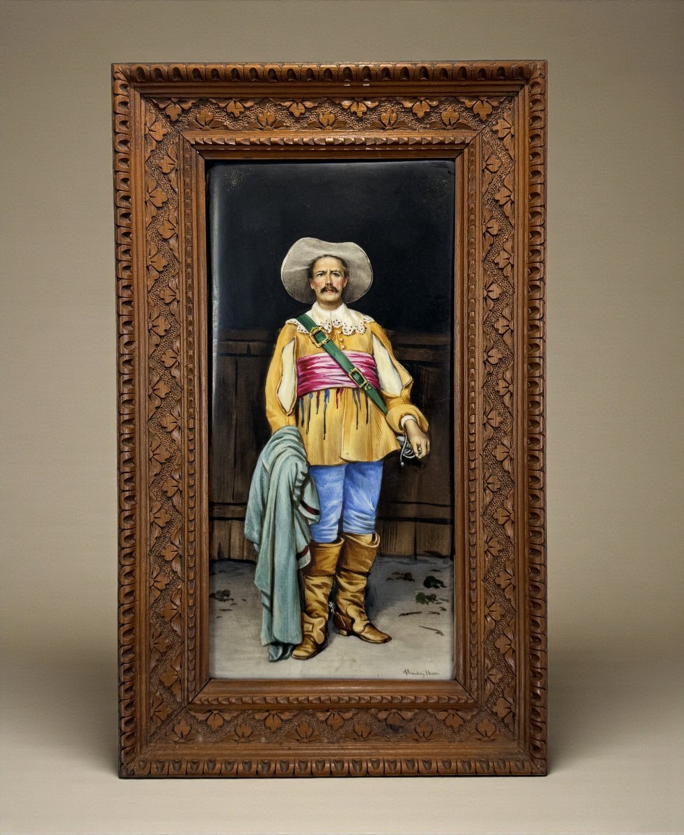 19th Century Painting On Porcelain Signed E. Bianchini / G. Bertini "a Musketeer"-photo-2