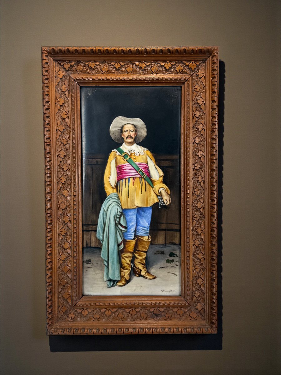 19th Century Painting On Porcelain Signed E. Bianchini / G. Bertini "a Musketeer"-photo-3
