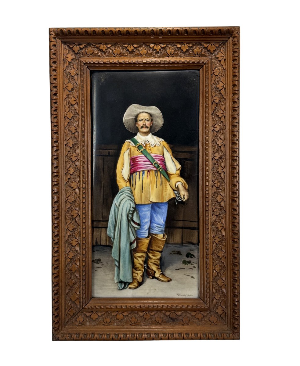 19th Century Painting On Porcelain Signed E. Bianchini / G. Bertini "a Musketeer"-photo-4
