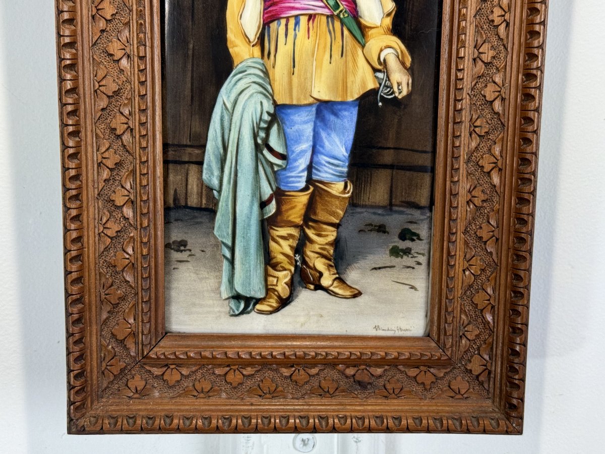 19th Century Painting On Porcelain Signed E. Bianchini / G. Bertini "a Musketeer"-photo-1