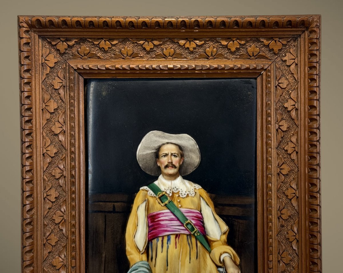 19th Century Painting On Porcelain Signed E. Bianchini / G. Bertini "a Musketeer"-photo-6