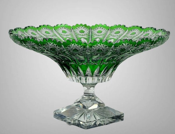 Round Bowl On A Green Pedestal, Hand-cut In Bohemian Crystal-photo-1