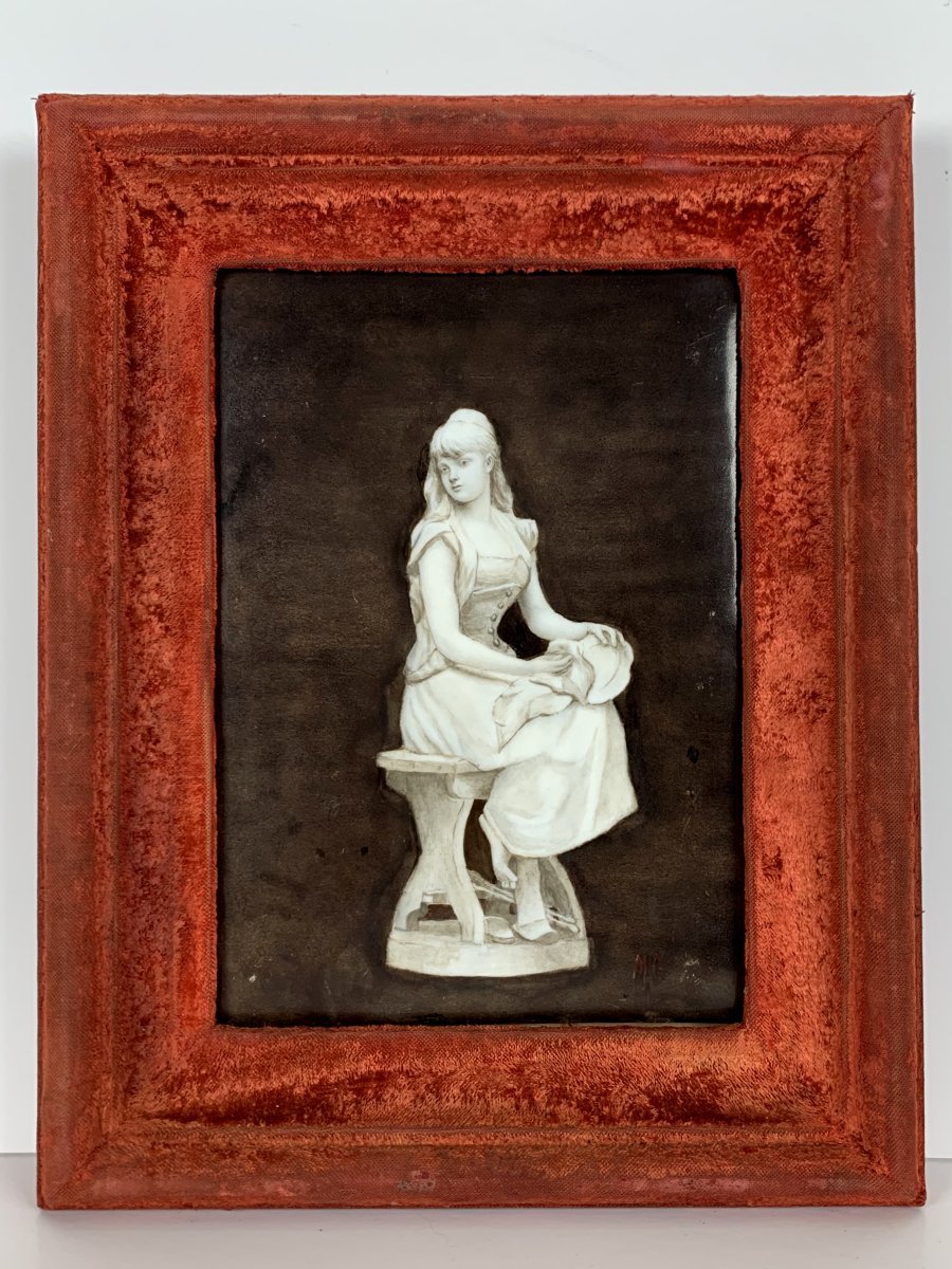 Pair Of Paintings On Porcelain Plates "ancient Women" Monogrammed-photo-4