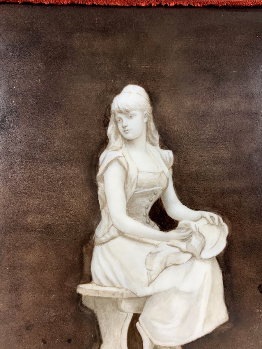 Pair Of Paintings On Porcelain Plates "ancient Women" Monogrammed-photo-2