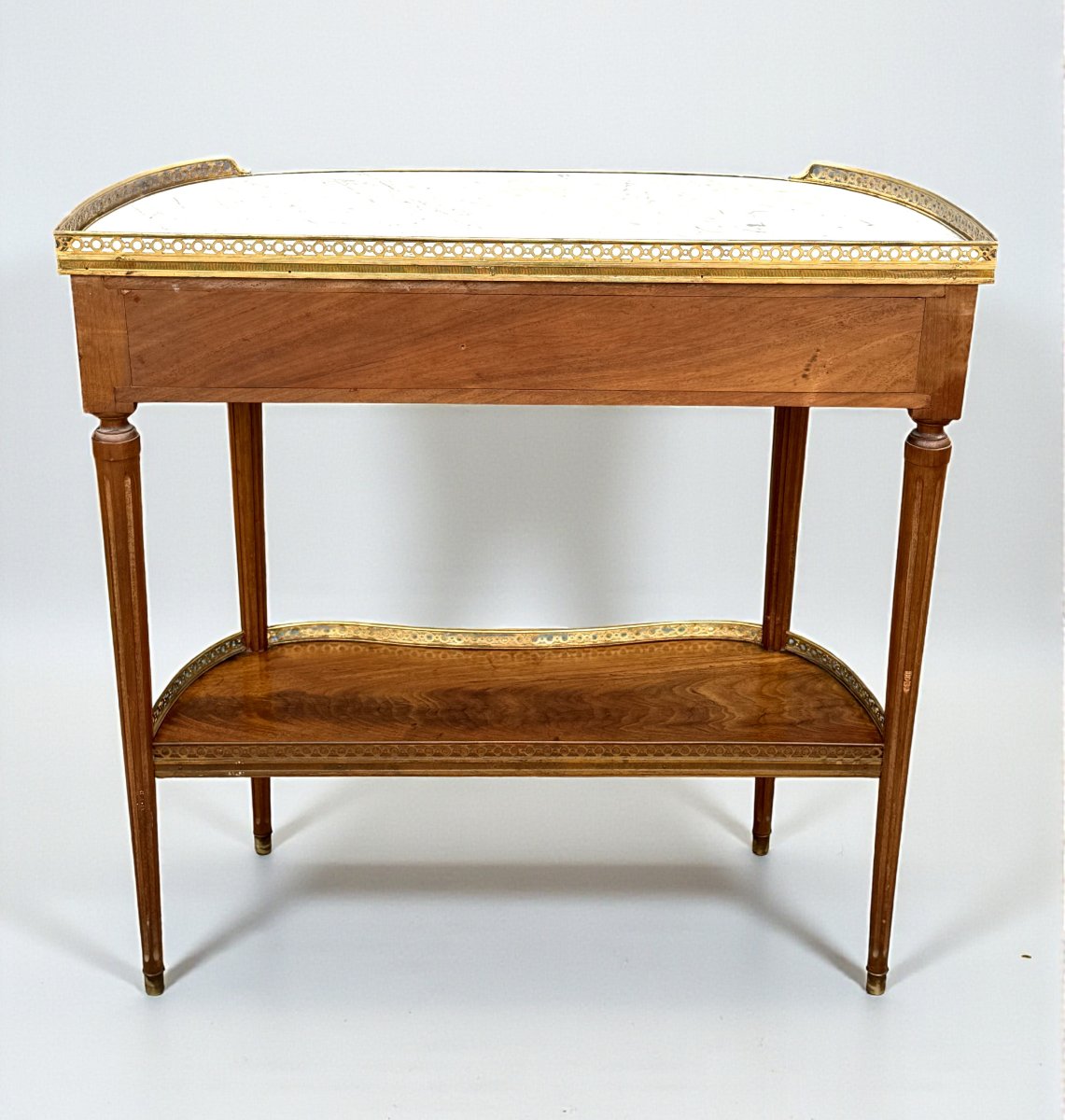 19th Century Louis XVI Style Half-moon Console Table In Marquetry With White Marble Top-photo-4