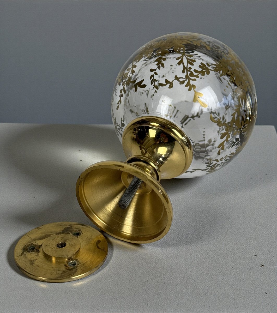 Hand-blown Crystal Stair Ball Decorated With Gold Leaf On A Base-photo-1