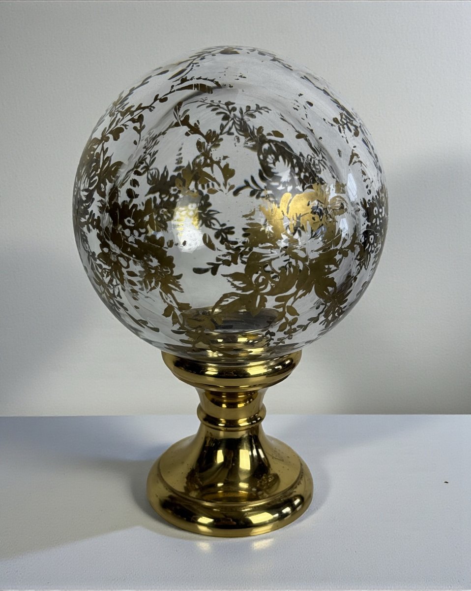 Hand-blown Crystal Stair Ball Decorated With Gold Leaf On A Base-photo-2