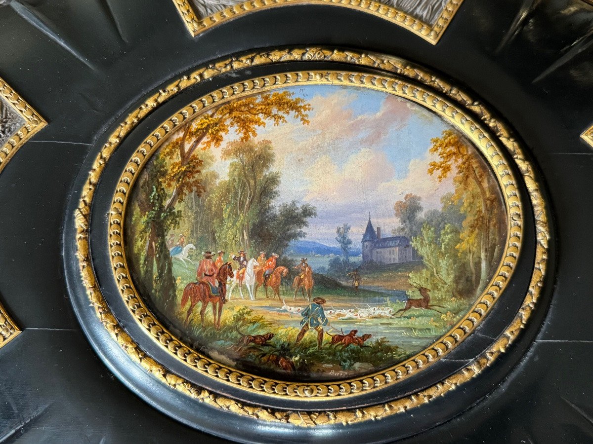 GRAND COFFRET SIGNÉ ALPHONSE GIROUX A DECOR DE SCENES DE CHASSE EPOQUE NAP III-photo-1