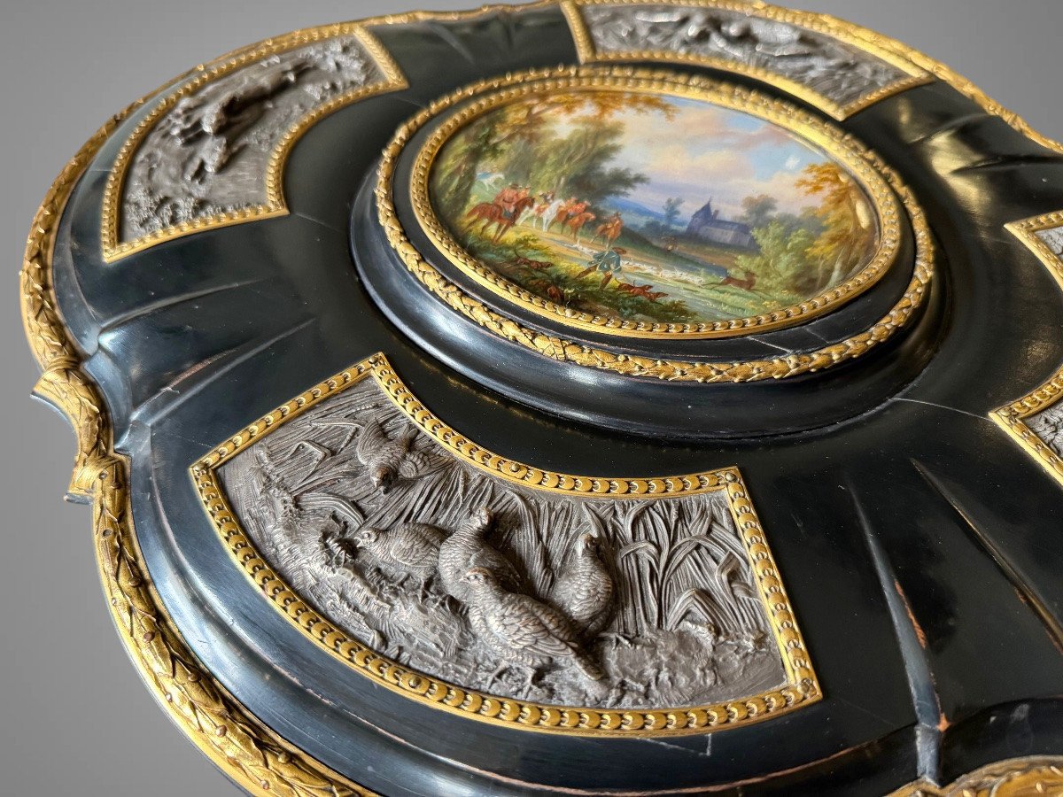 GRAND COFFRET SIGNÉ ALPHONSE GIROUX A DECOR DE SCENES DE CHASSE EPOQUE NAP III-photo-6