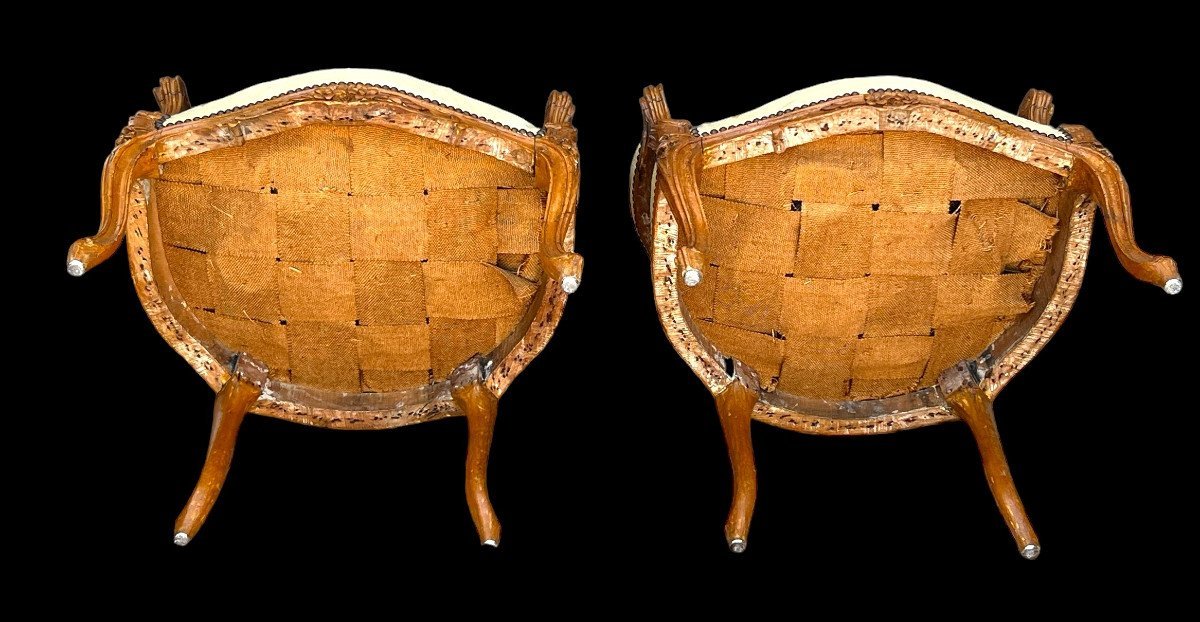 Pair Of 18th-century Louis XV Cabriolet Armchairs With Petit-point Tapestry-photo-1