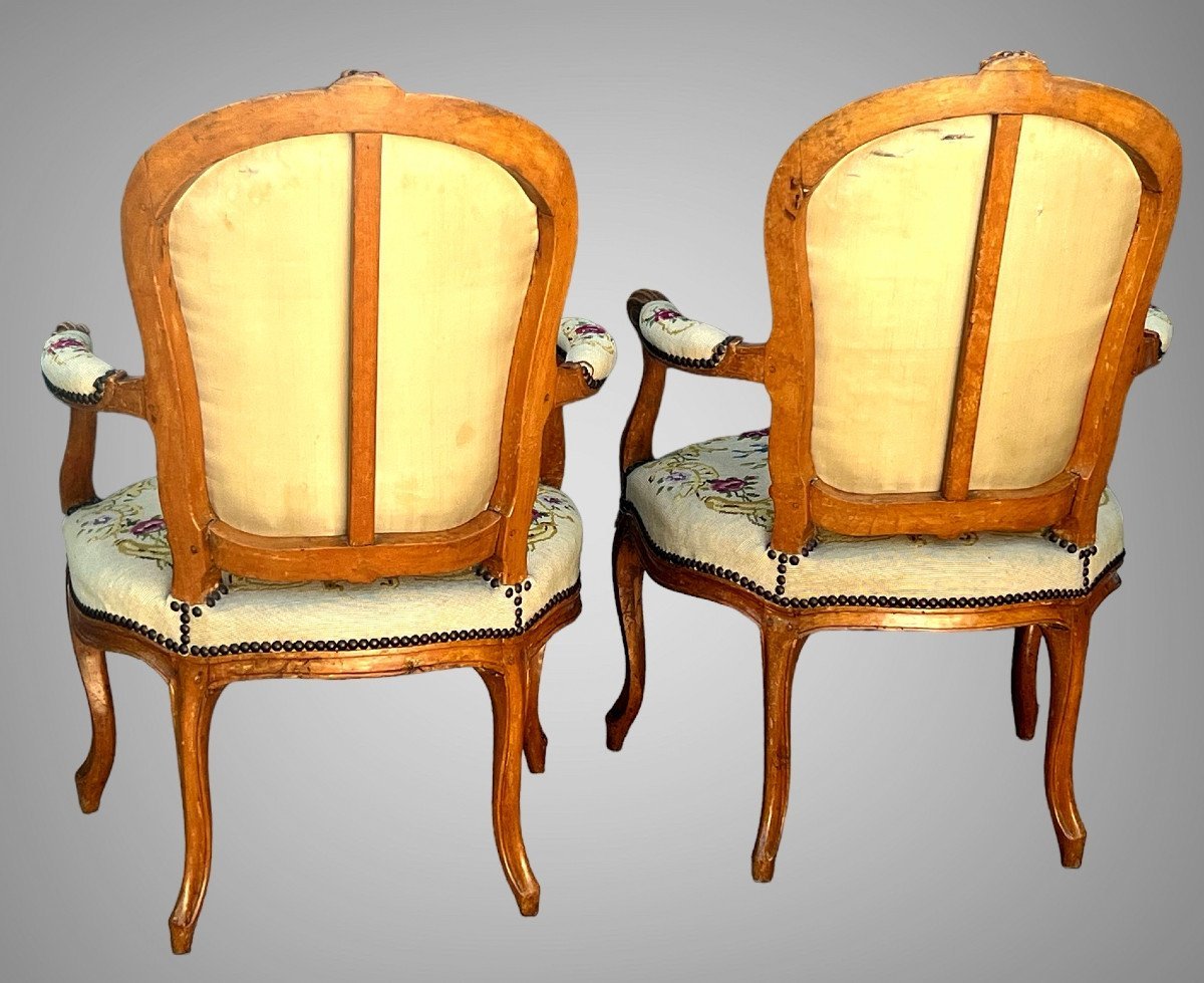 Pair Of 18th-century Louis XV Cabriolet Armchairs With Petit-point Tapestry-photo-4