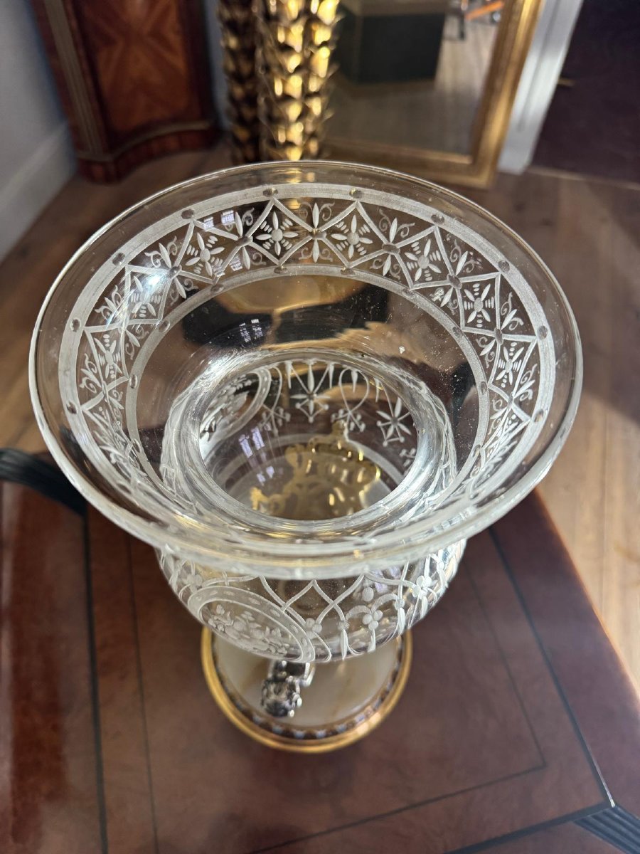 Barbedienne (attributed To) Crystal Cup With Enameled Cloisoné Bronze Mount-photo-6