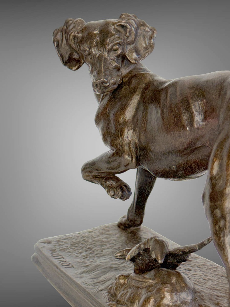 19th Century Bronze Sculpture By Ferdinand Pautrot Depicting A Hunting Dog At Rest-photo-6