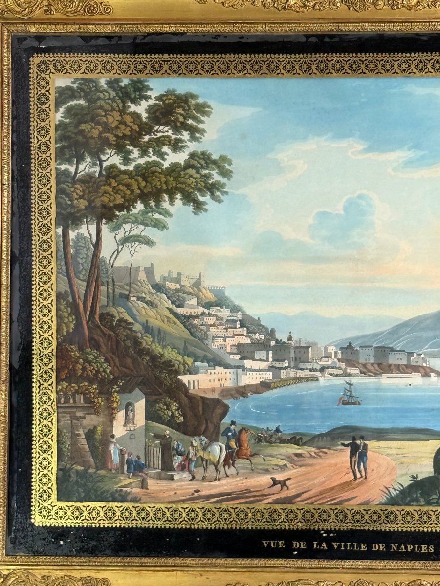 19th-century Neapolitan Painting/gouache Depicting A View Of The City Of Naples-photo-2