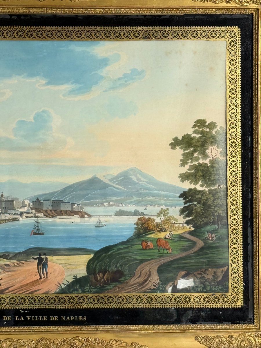 19th-century Neapolitan Painting/gouache Depicting A View Of The City Of Naples-photo-4