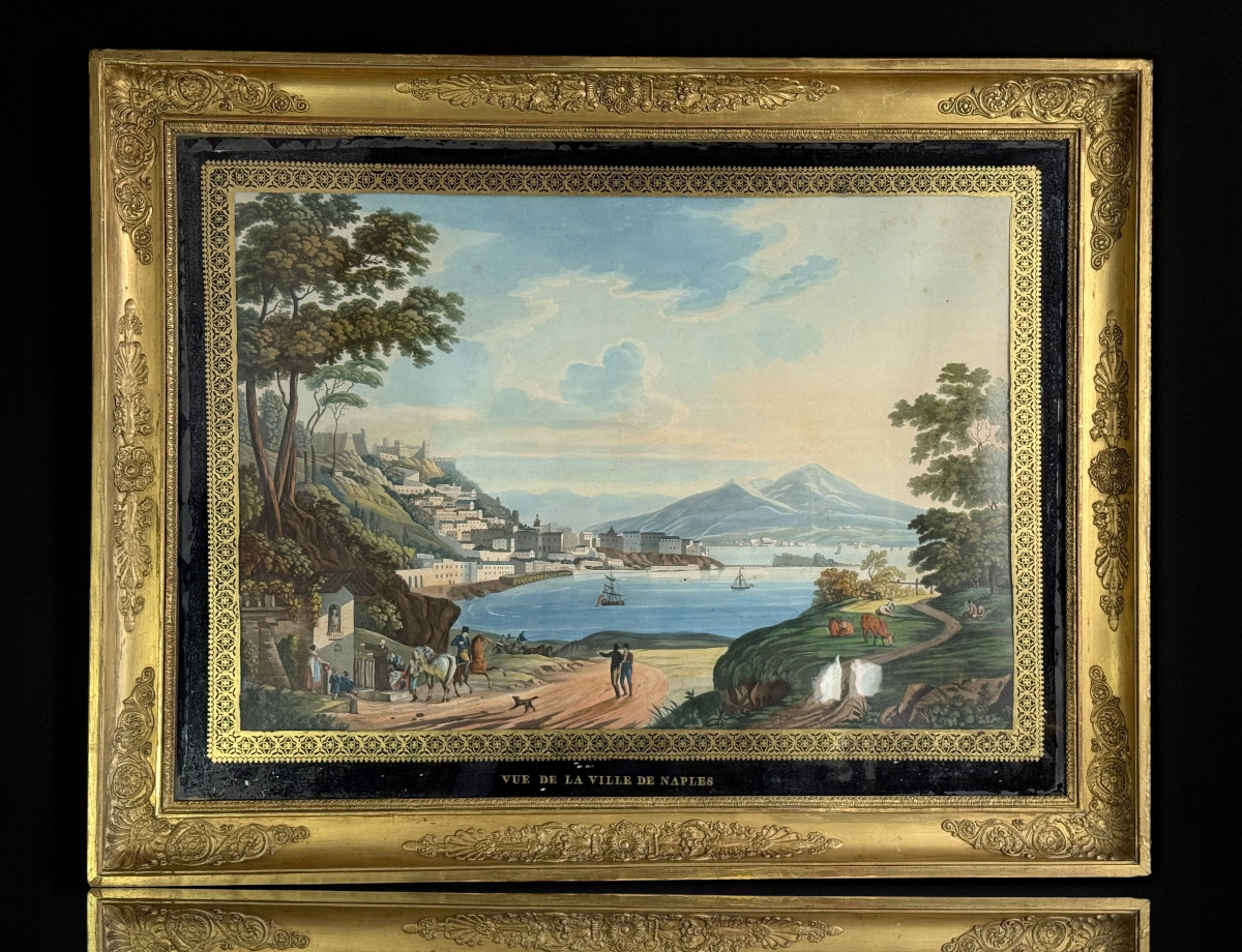 19th-century Neapolitan Painting/gouache Depicting A View Of The City Of Naples