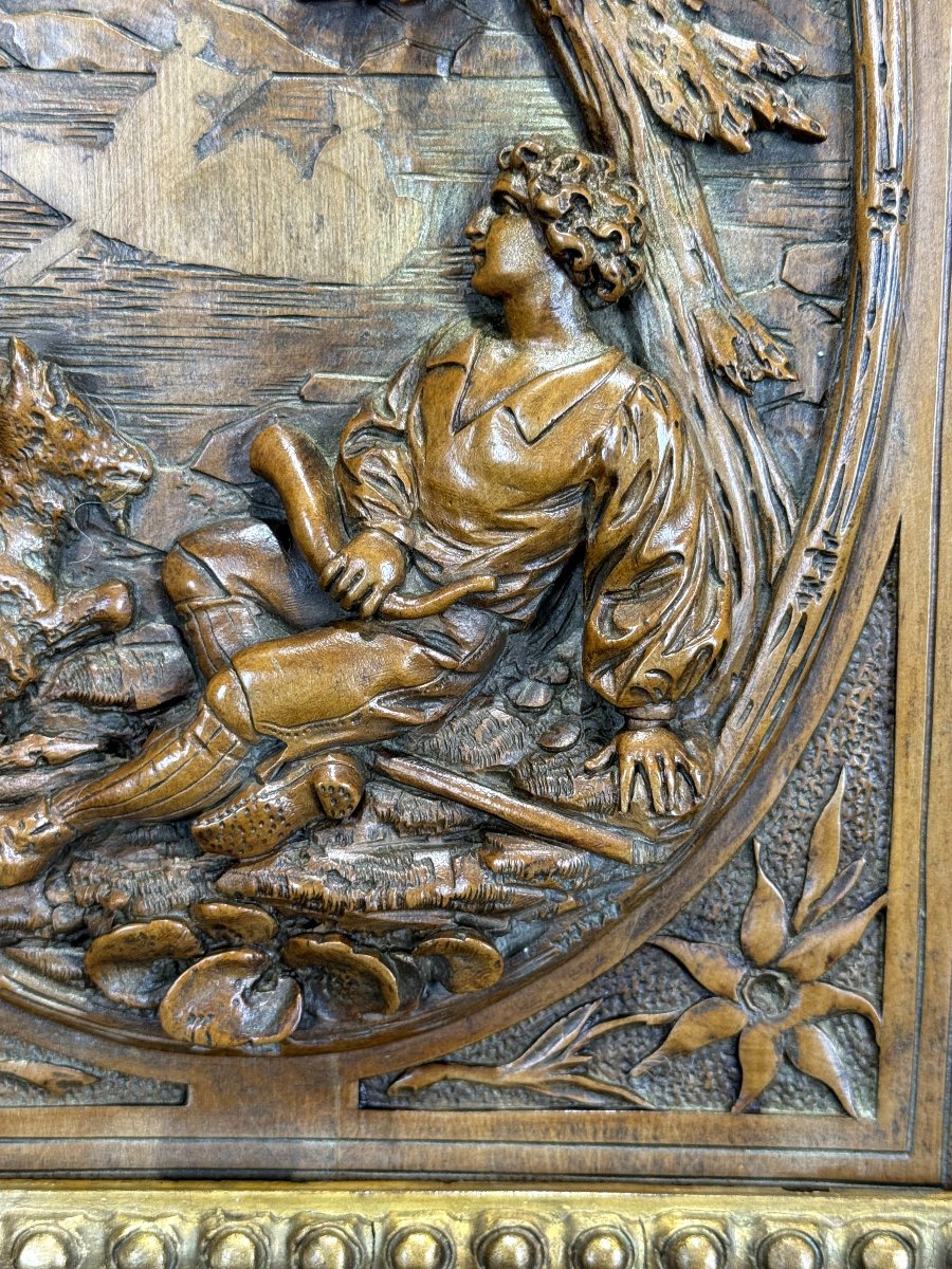 Painting / Boxwood Sculpture Depicting A Shepherd And His Goat / Framed-photo-2