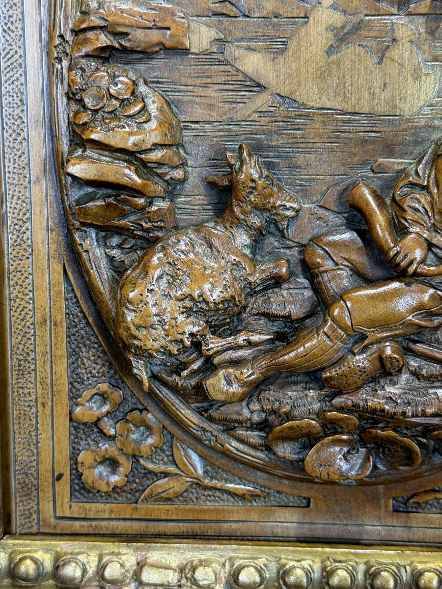 Painting / Boxwood Sculpture Depicting A Shepherd And His Goat / Framed-photo-3