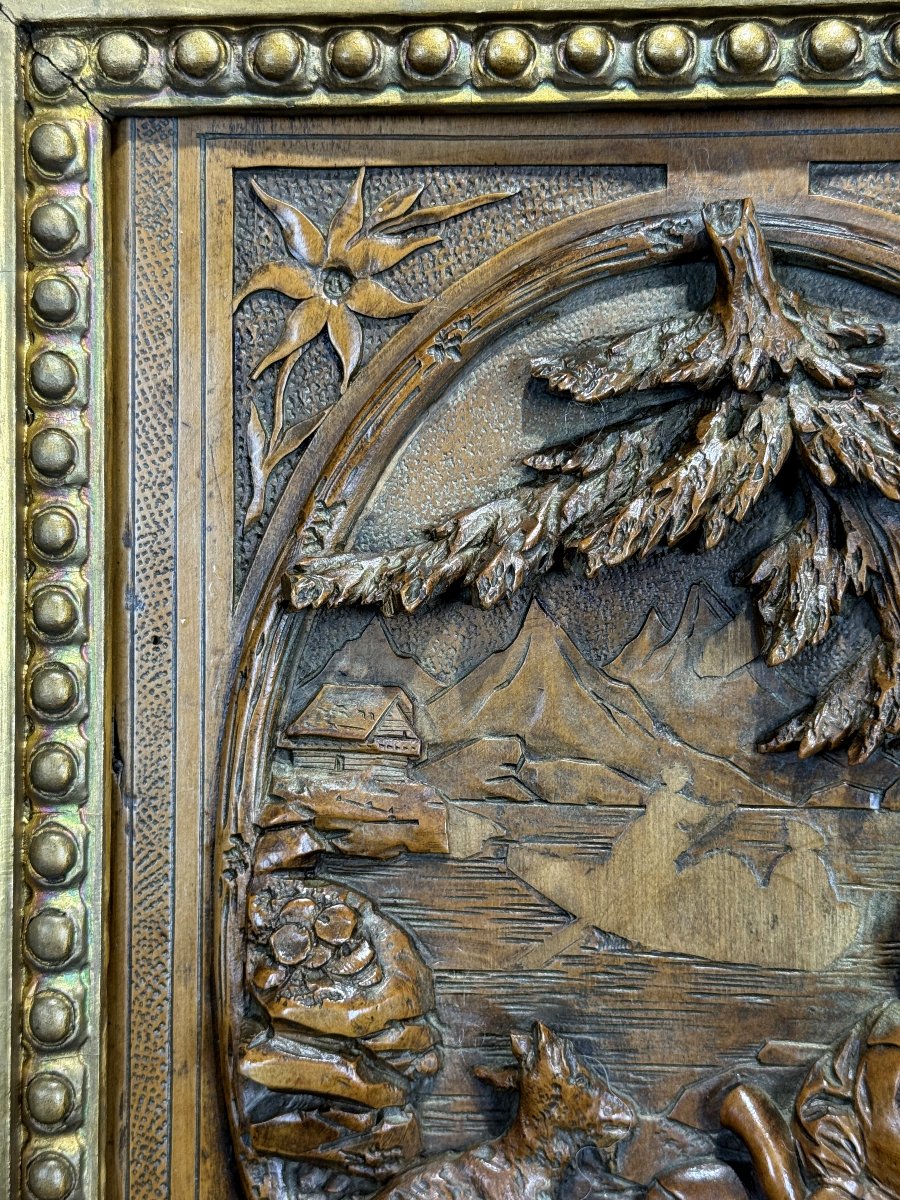 Painting / Boxwood Sculpture Depicting A Shepherd And His Goat / Framed-photo-4