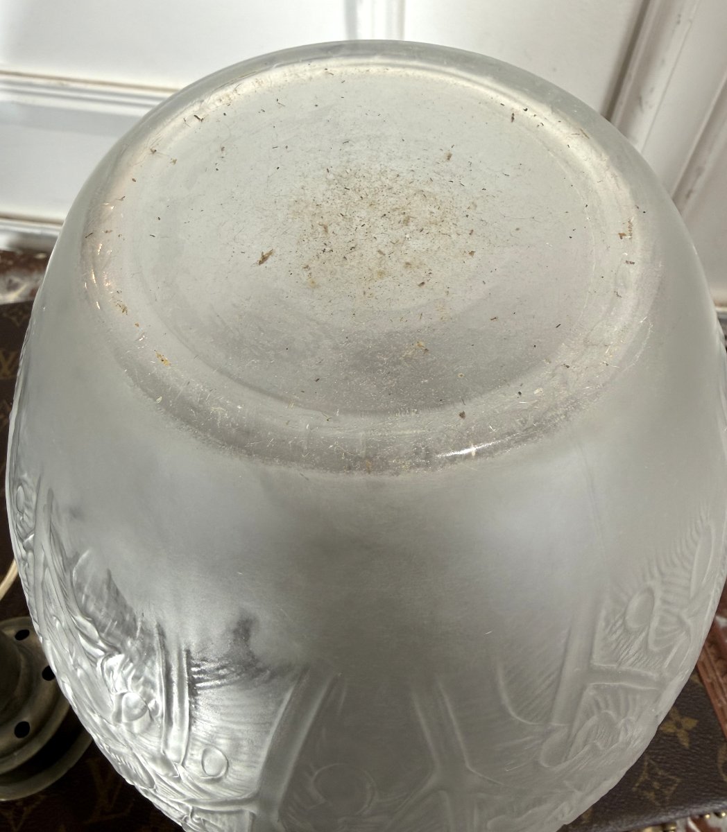 Pair Of Lalique-style Lamps With "acanthus Leaf" Decoration, Opalescent Glass-photo-7