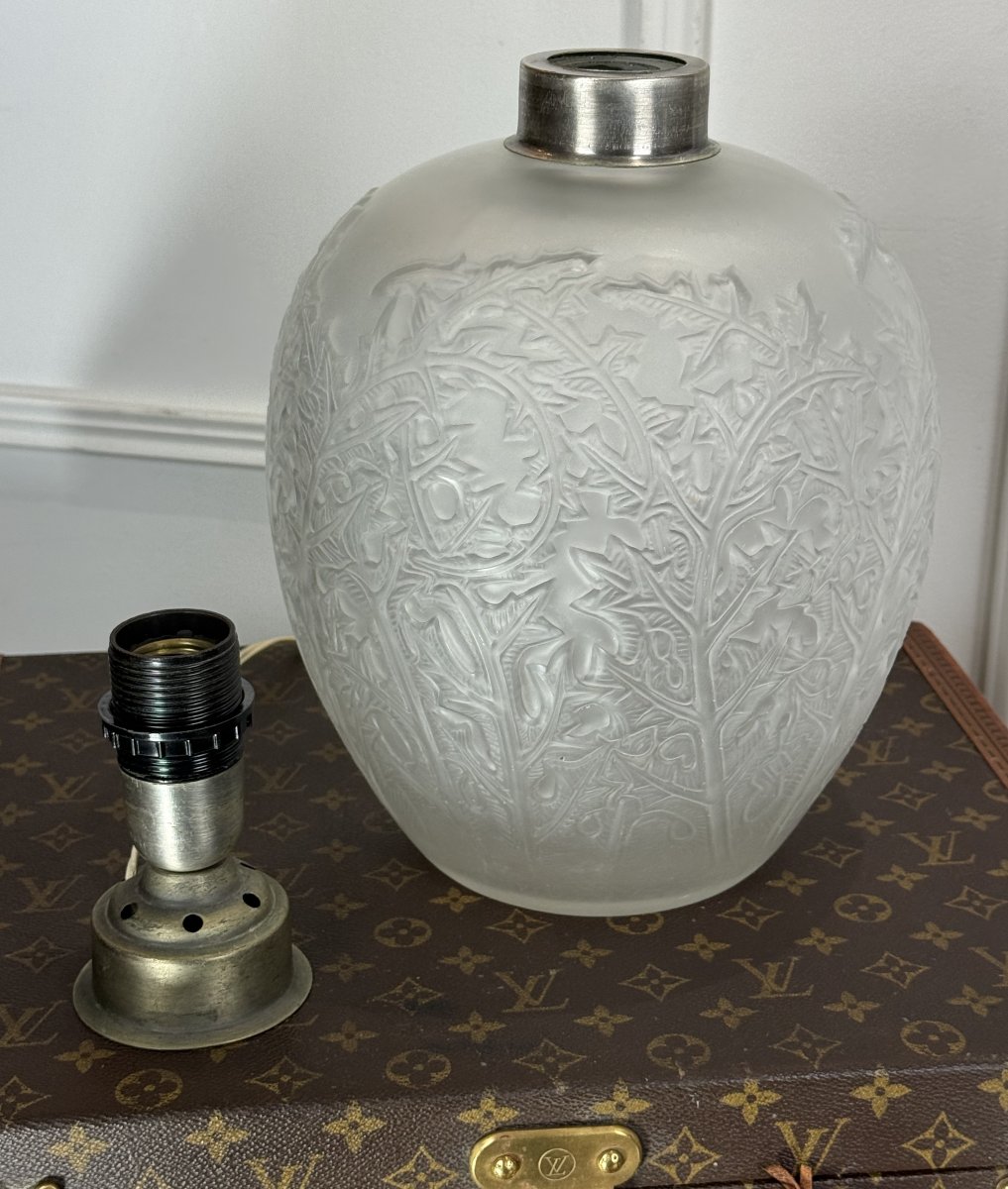 Pair Of Lalique-style Lamps With "acanthus Leaf" Decoration, Opalescent Glass-photo-8