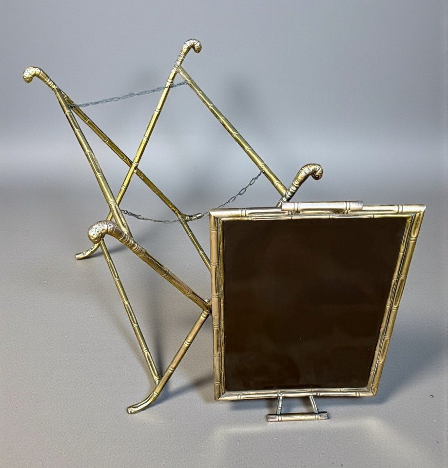 1970s Rings House / Folding Serving Table In Gilt Brass With Bamboo Decoration-photo-4