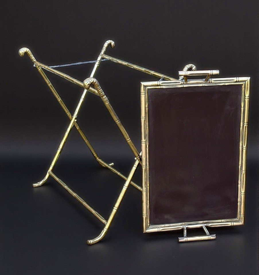 1970s Rings House / Folding Serving Table In Gilt Brass With Bamboo Decoration-photo-6