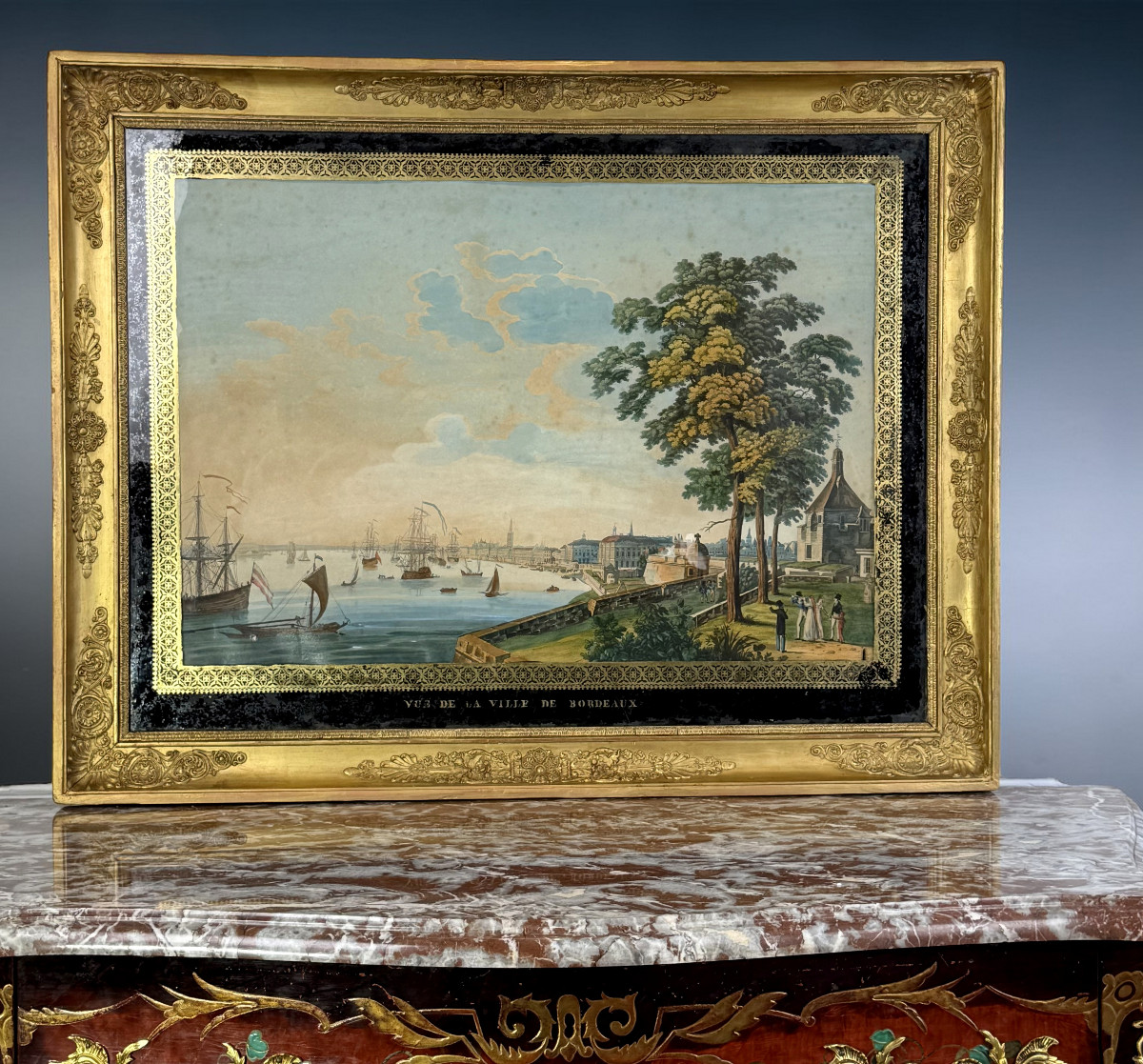 Large 19th Century Gouache (neapolitan Painter) "view Of The City Of Bordeaux"-photo-4
