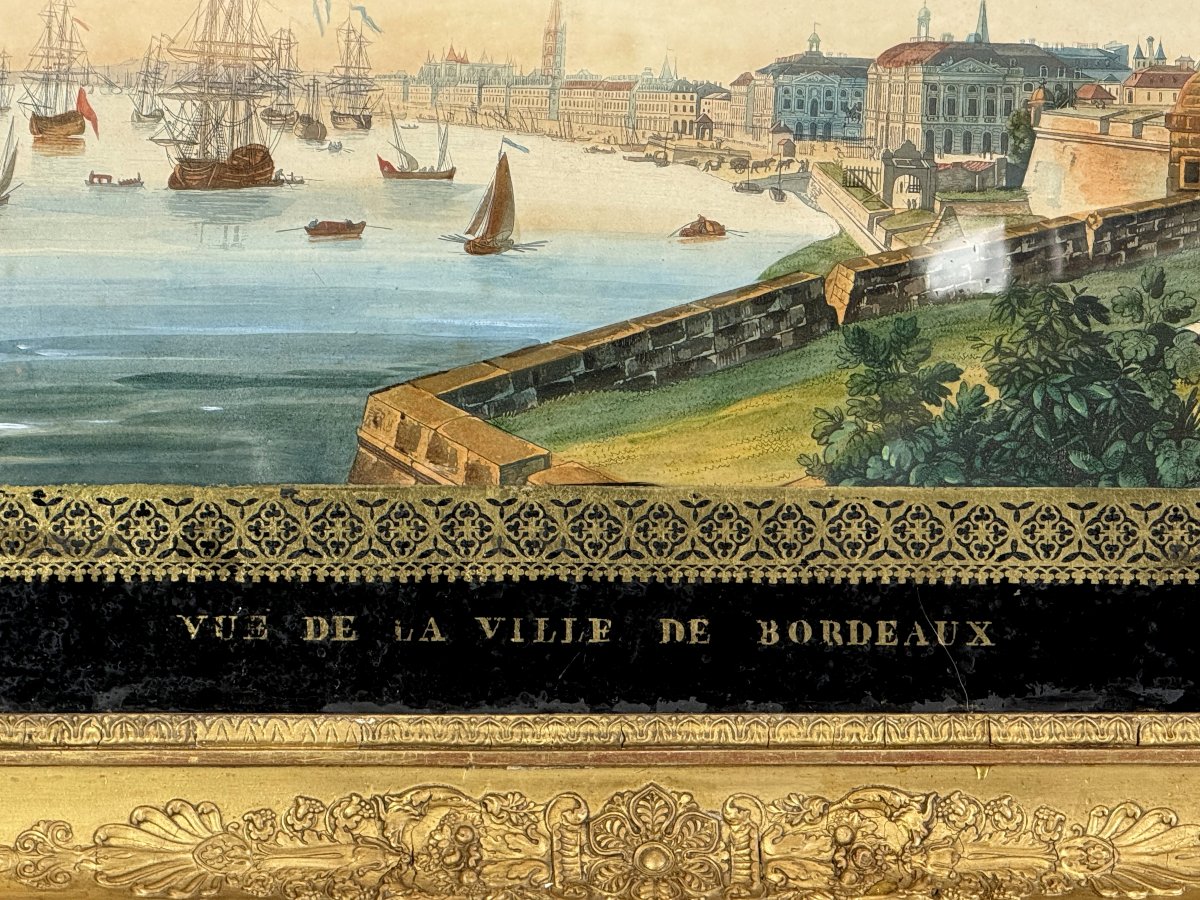 Large 19th Century Gouache (neapolitan Painter) "view Of The City Of Bordeaux"-photo-1