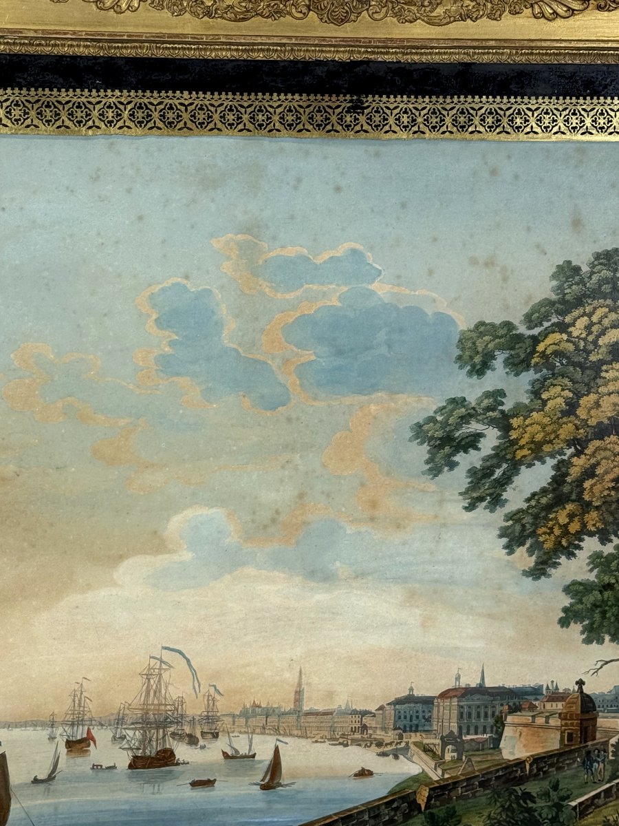 Large 19th Century Gouache (neapolitan Painter) "view Of The City Of Bordeaux"-photo-6